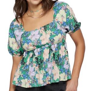 O’Neill Jade Green Henriette Floral Babydoll Top